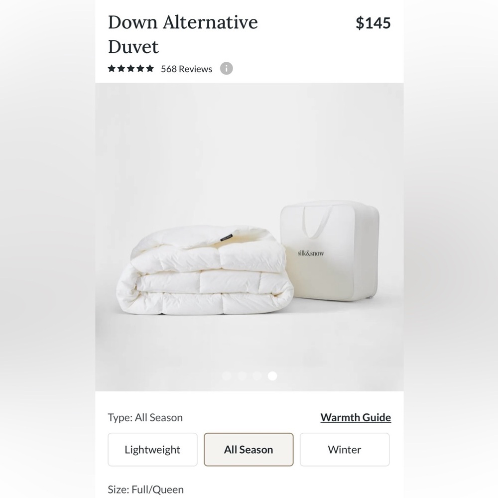 BNWT! $163.85 Silk&Snow All Season Down Alternative Duvet, Queen